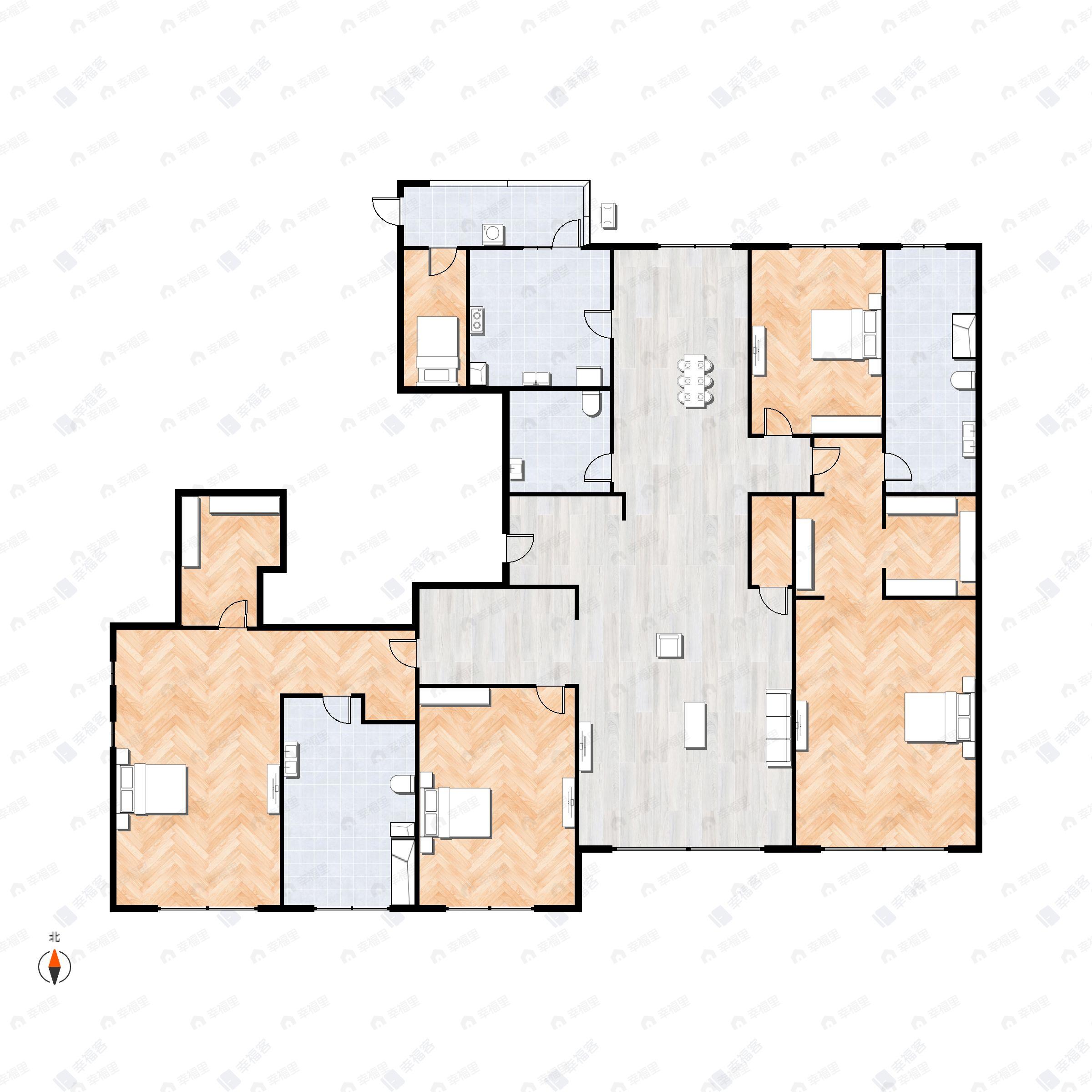 4室2厅3卫建面276平北|南户型图