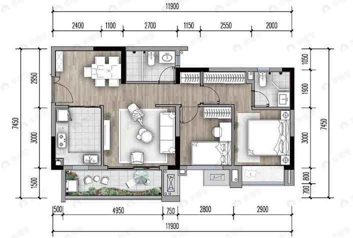 中交金科辰光2室2厅2卫户型图