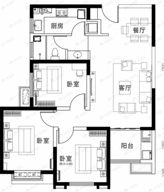 元熙樾府3室2厅1卫户型图