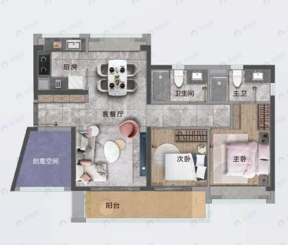 中山粤海城2室2厅2卫户型图