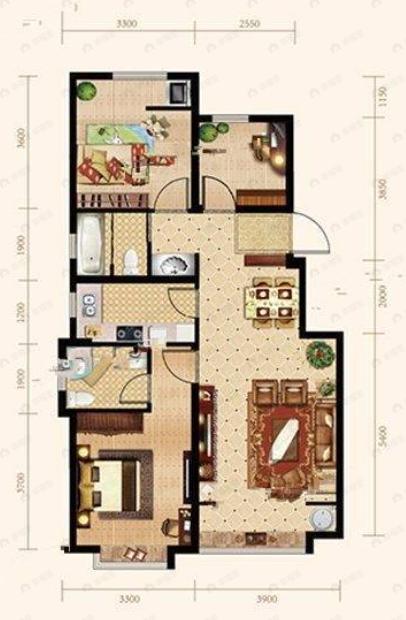 国兴融泰城3室2厅2卫户型图