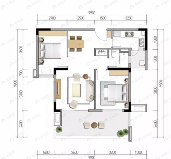 梦享春山可望2室2厅1卫户型图