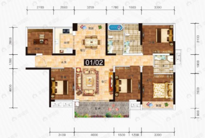 天湖花园4室2厅2卫户型图
