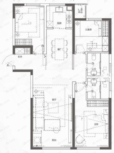 新兴熙园3室2厅2卫户型图