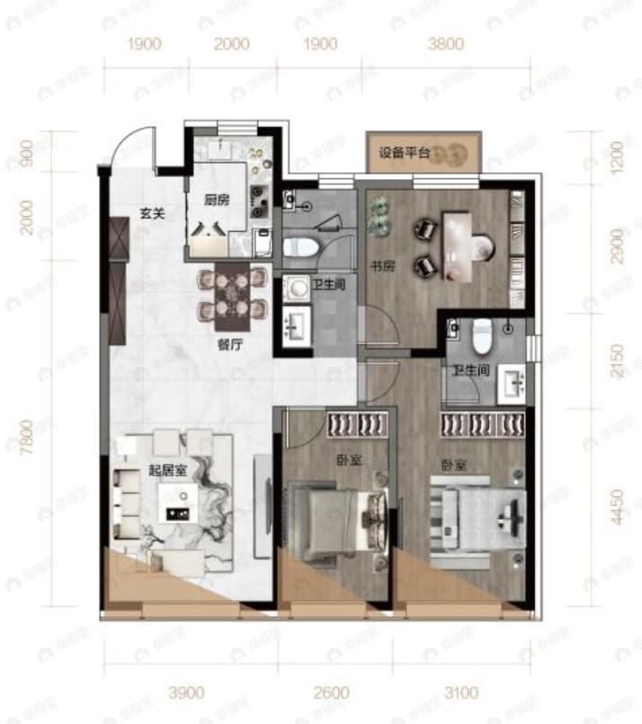 汇置尚岛3室2厅2卫户型图