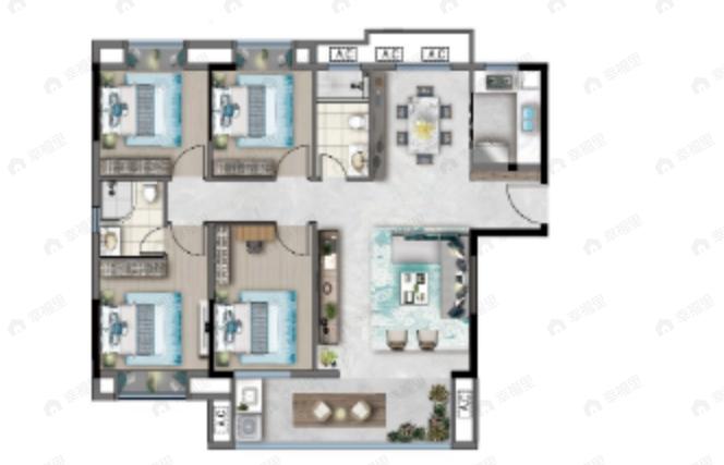 汉恒状元华府4室2厅2卫户型图