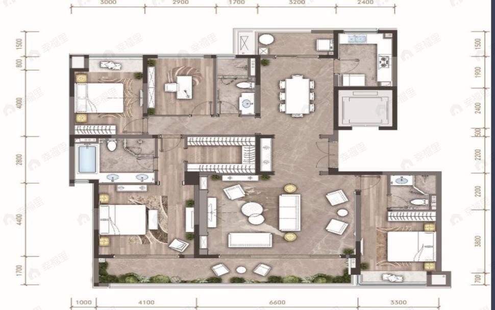 4室2厅3卫建面199平户型图