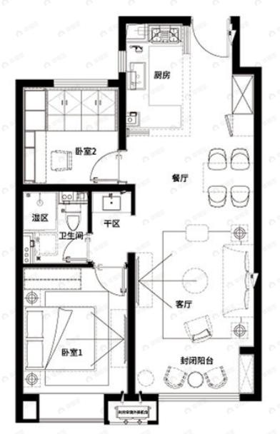 万科春和景明2室2厅1卫户型图