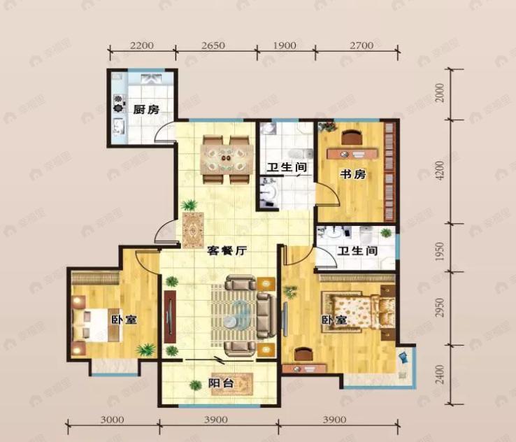 3室2厅2卫建面130平户型图