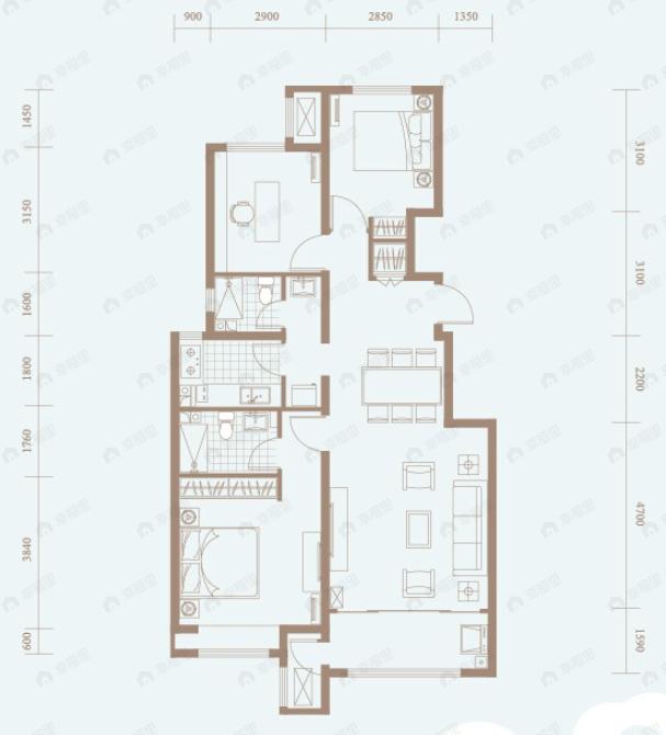 顺鑫颐和天璟3室2厅2卫户型图