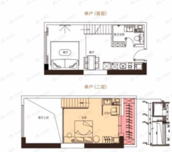1室2厅1卫建面47m²西南户型图
