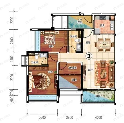 鹤山新华城3室2厅2卫户型图