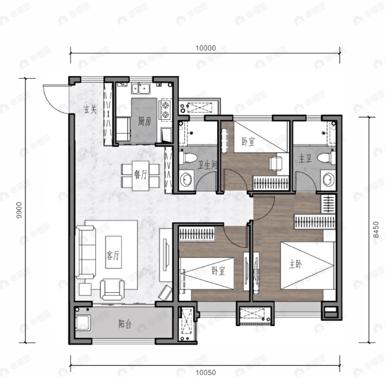 保利大都汇3室2厅2卫户型图