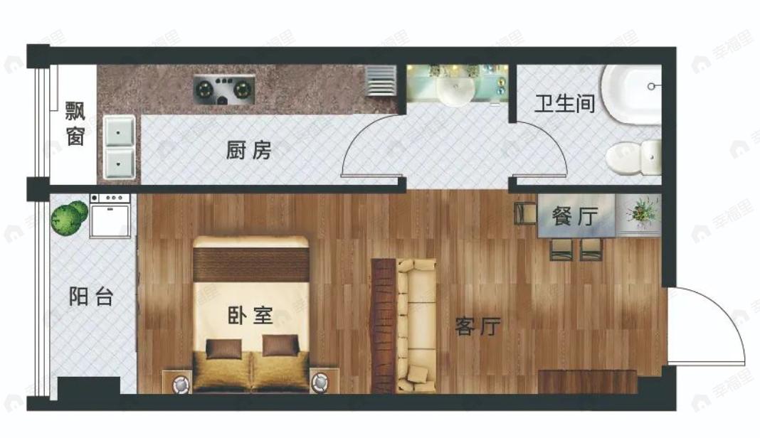 亿安天下城1室1厅1卫户型图