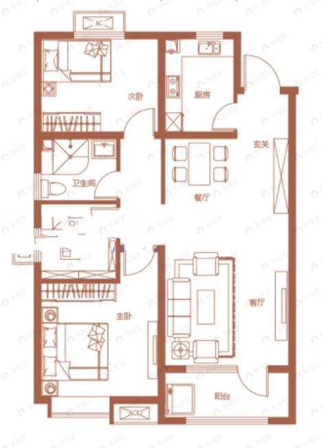 东昊骏璟学府3室2厅1卫户型图