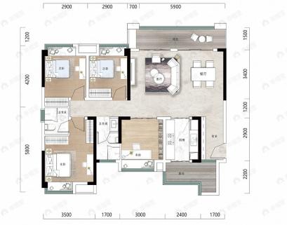 中国铁建·国际城翰林江苑4室2厅2卫户型图