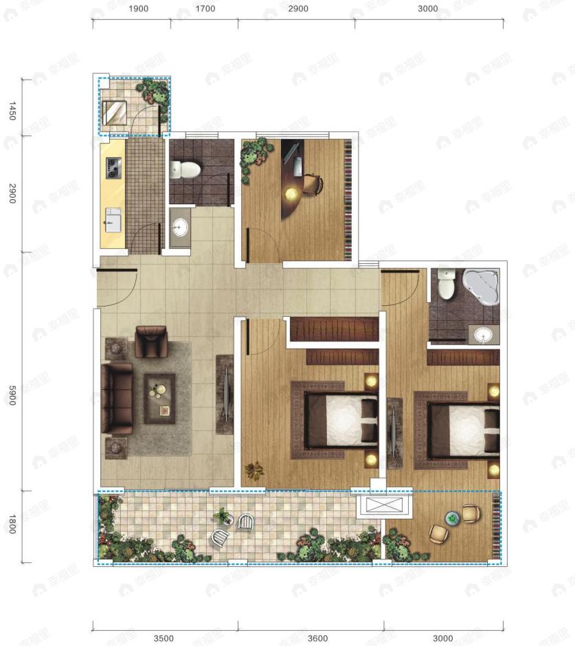 花水湾水云岛3室1厅2卫户型图
