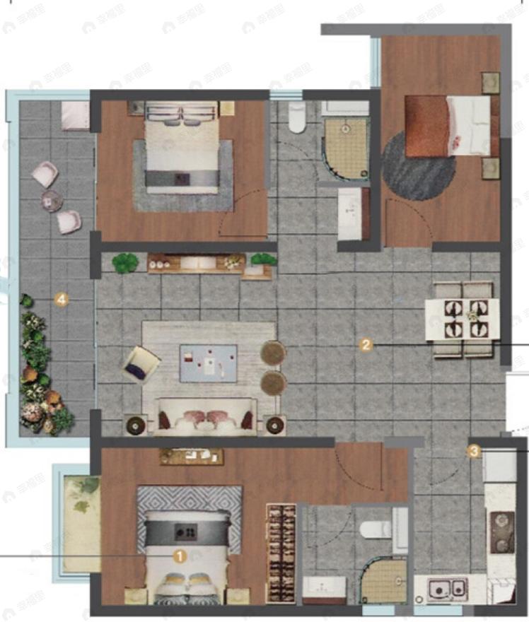 筑友天誉府3室2厅2卫户型图