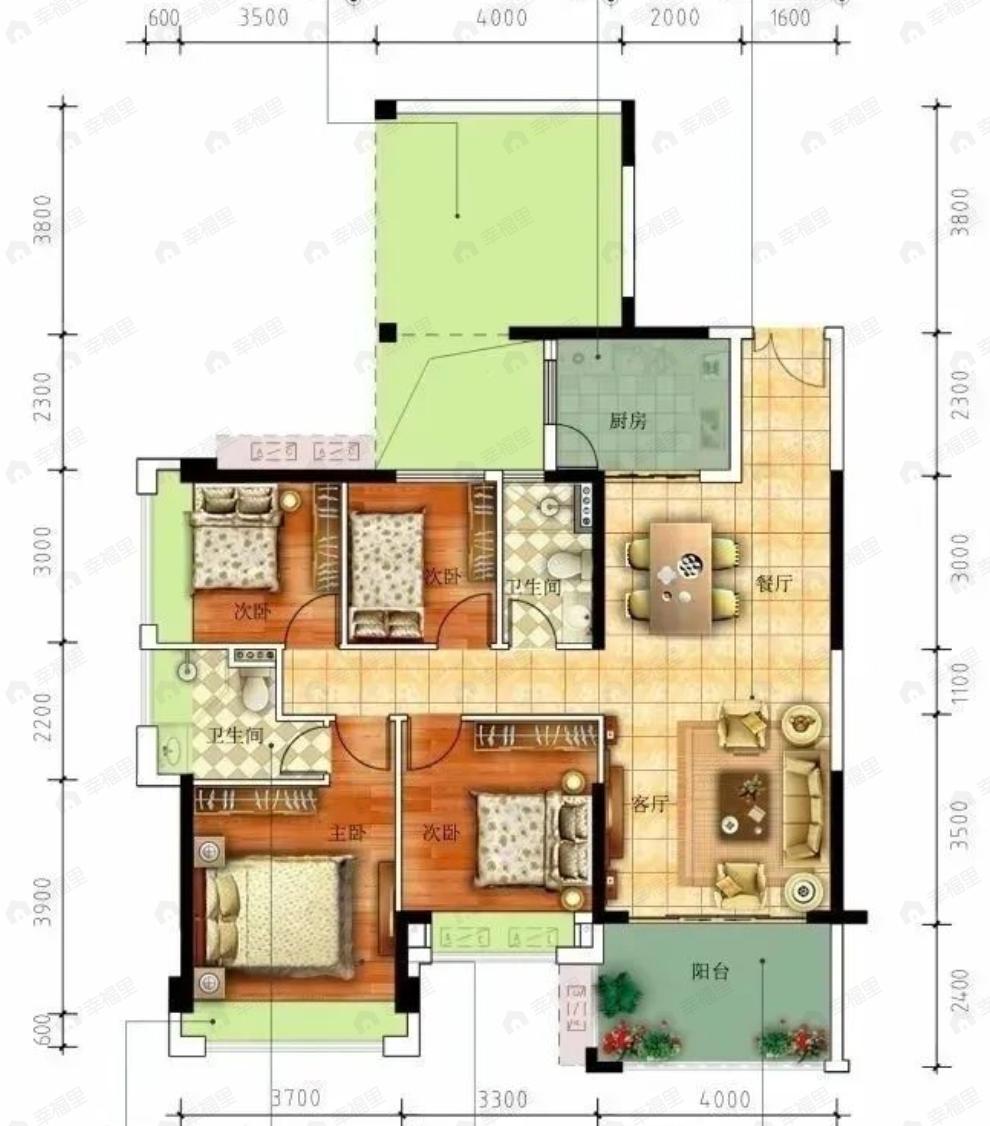 地标海东广场4室2厅2卫户型图
