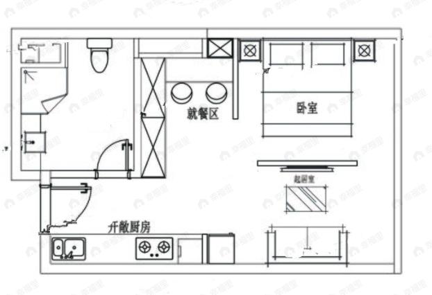 二七星城1室2厅1卫户型图