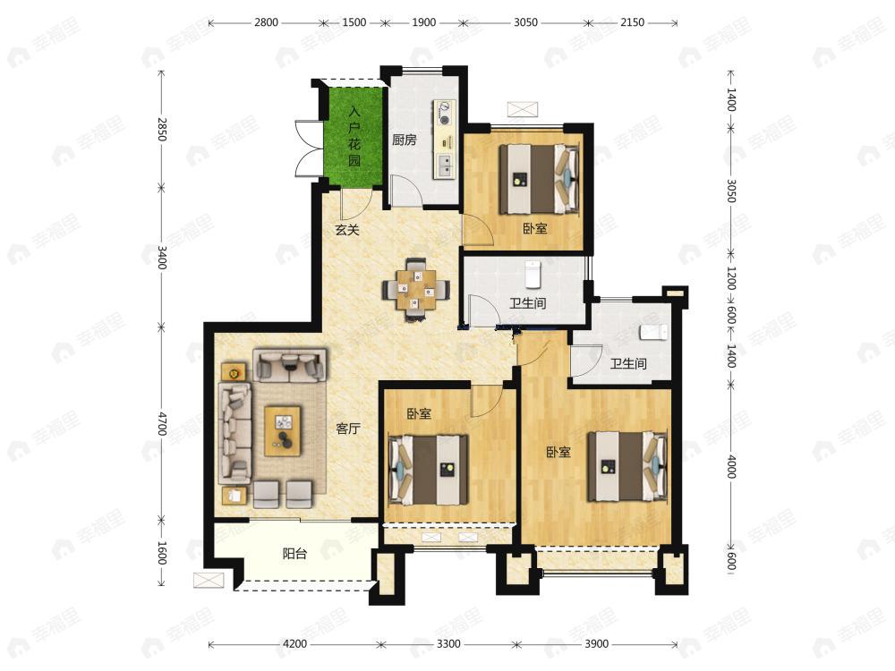 恒大麓山湖3室2厅2卫户型图