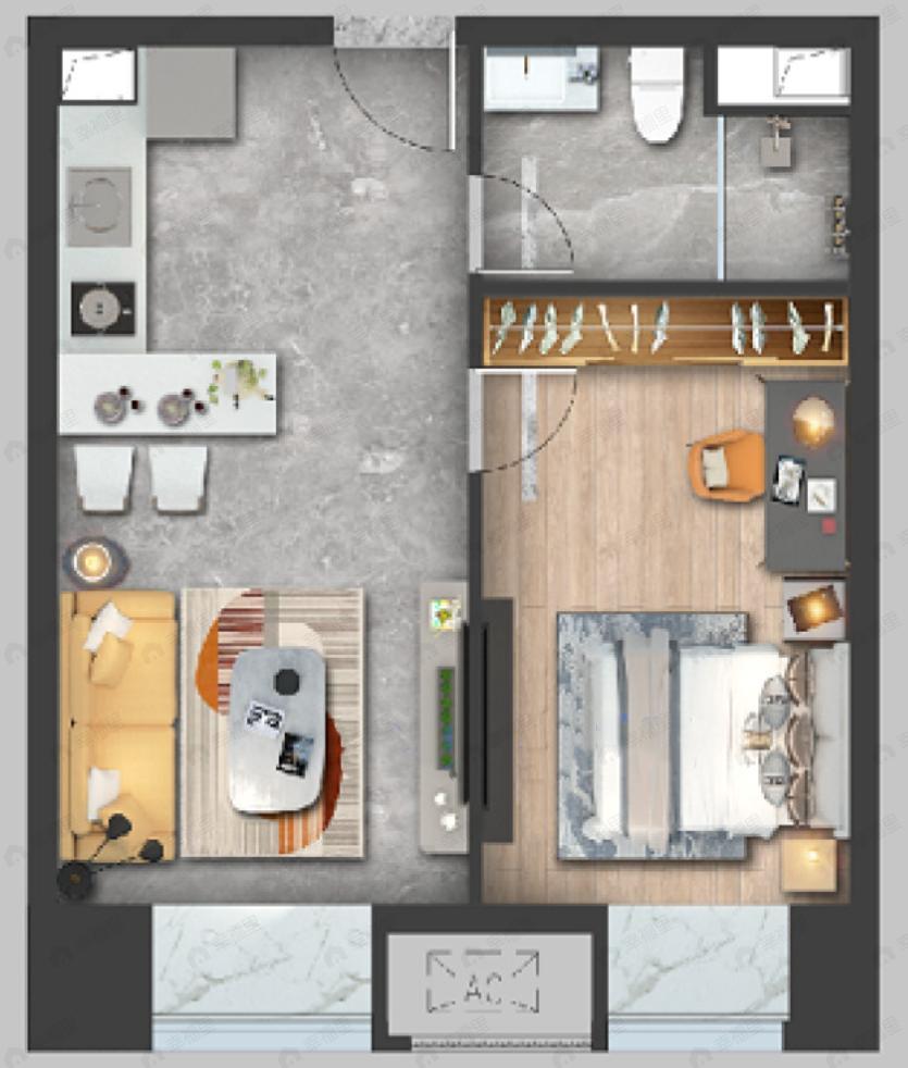 合景汇峰1室1厅1卫户型图