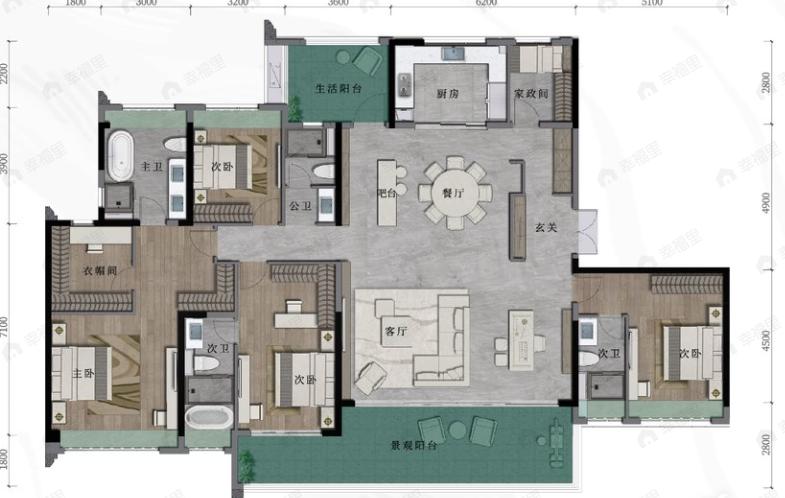 绿城滨江潮闻东方5室2厅4卫户型图