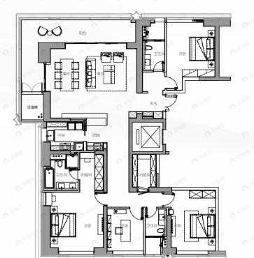 武汉长江中心4室2厅3卫户型图