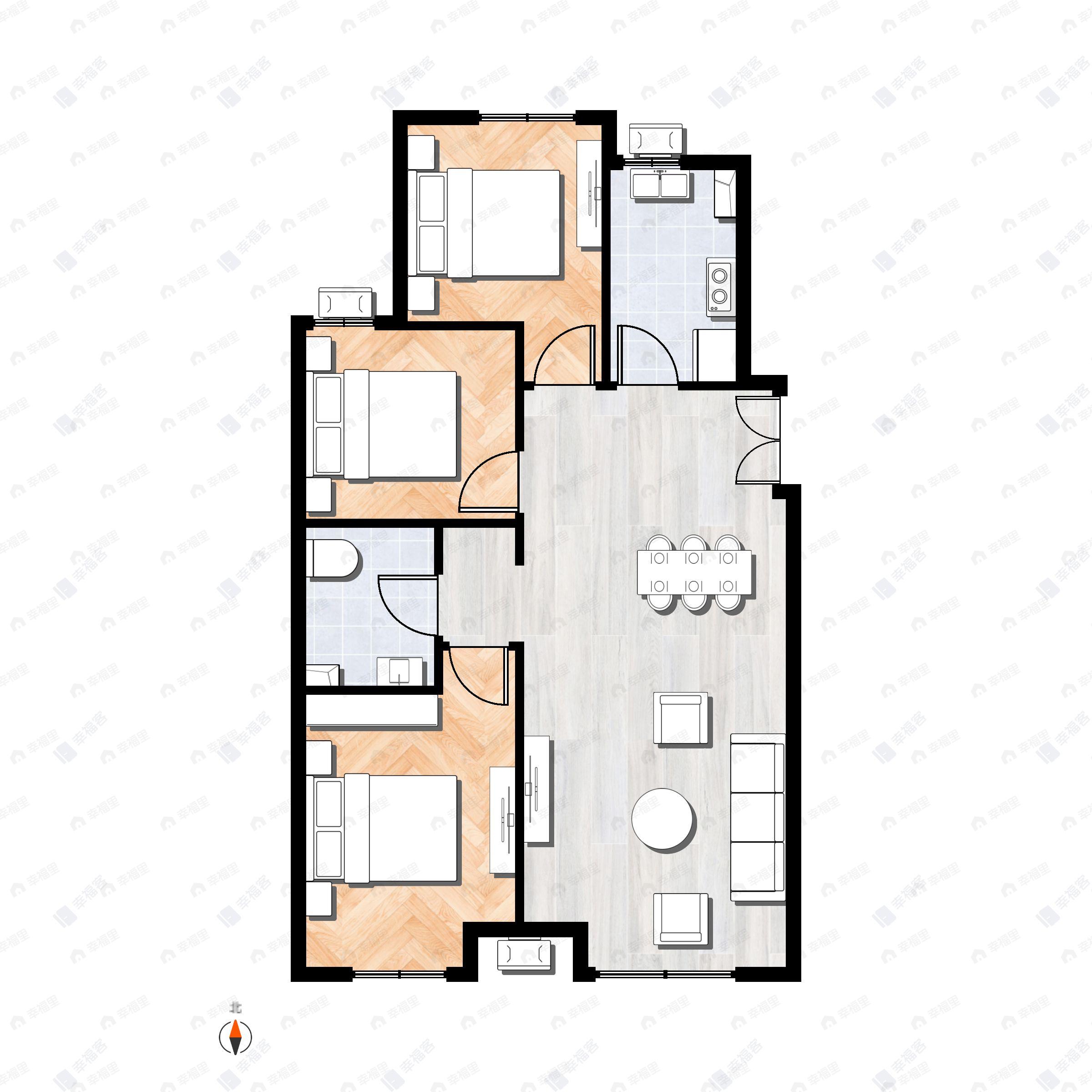 北科建水岸雁栖3室2厅1卫户型图