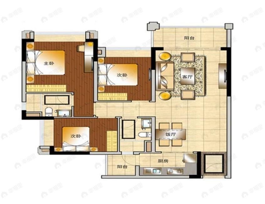 合景誉山国际3室2厅2卫户型图