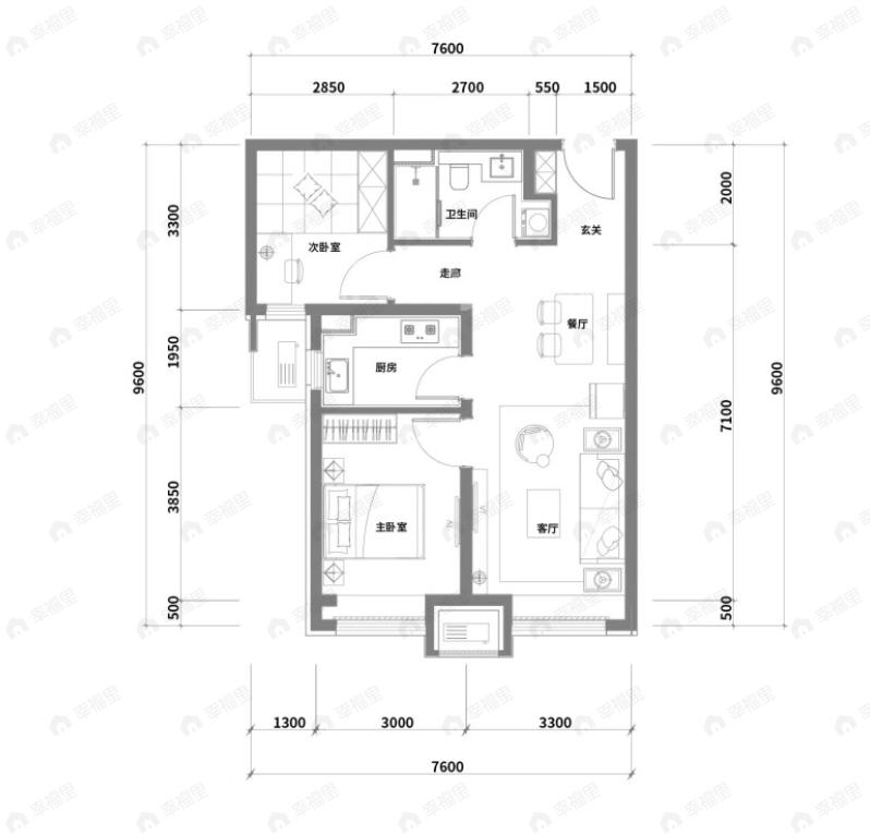 金茂长安悦2室2厅1卫户型图