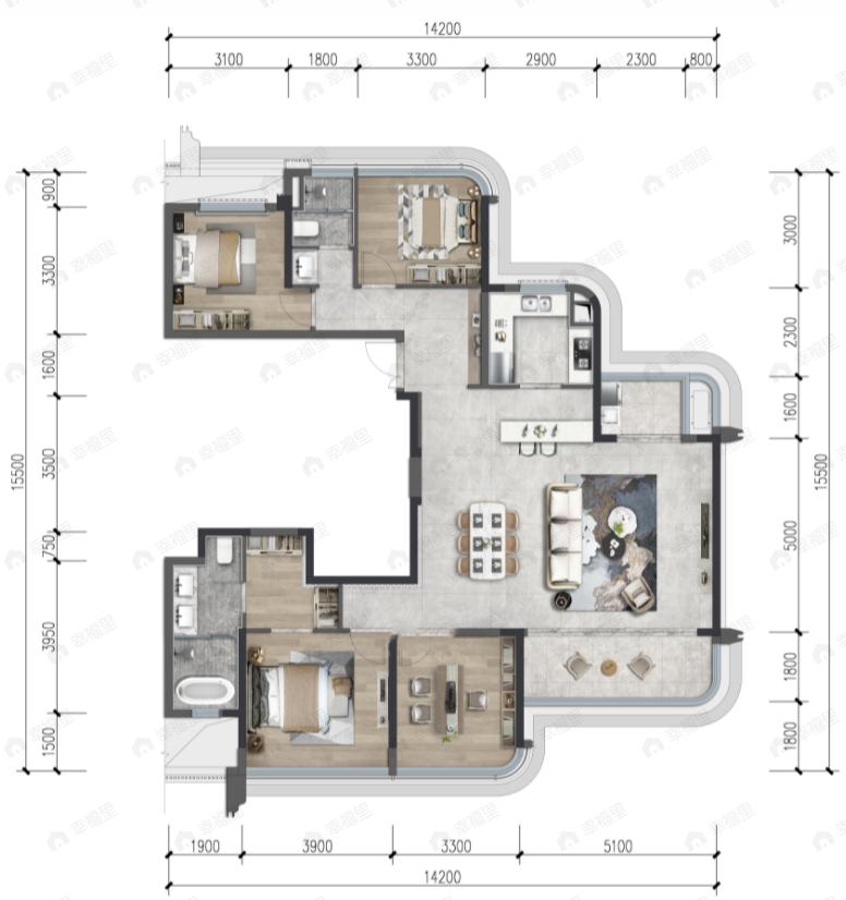 德信弘阳湖畔云璟4室2厅2卫户型图