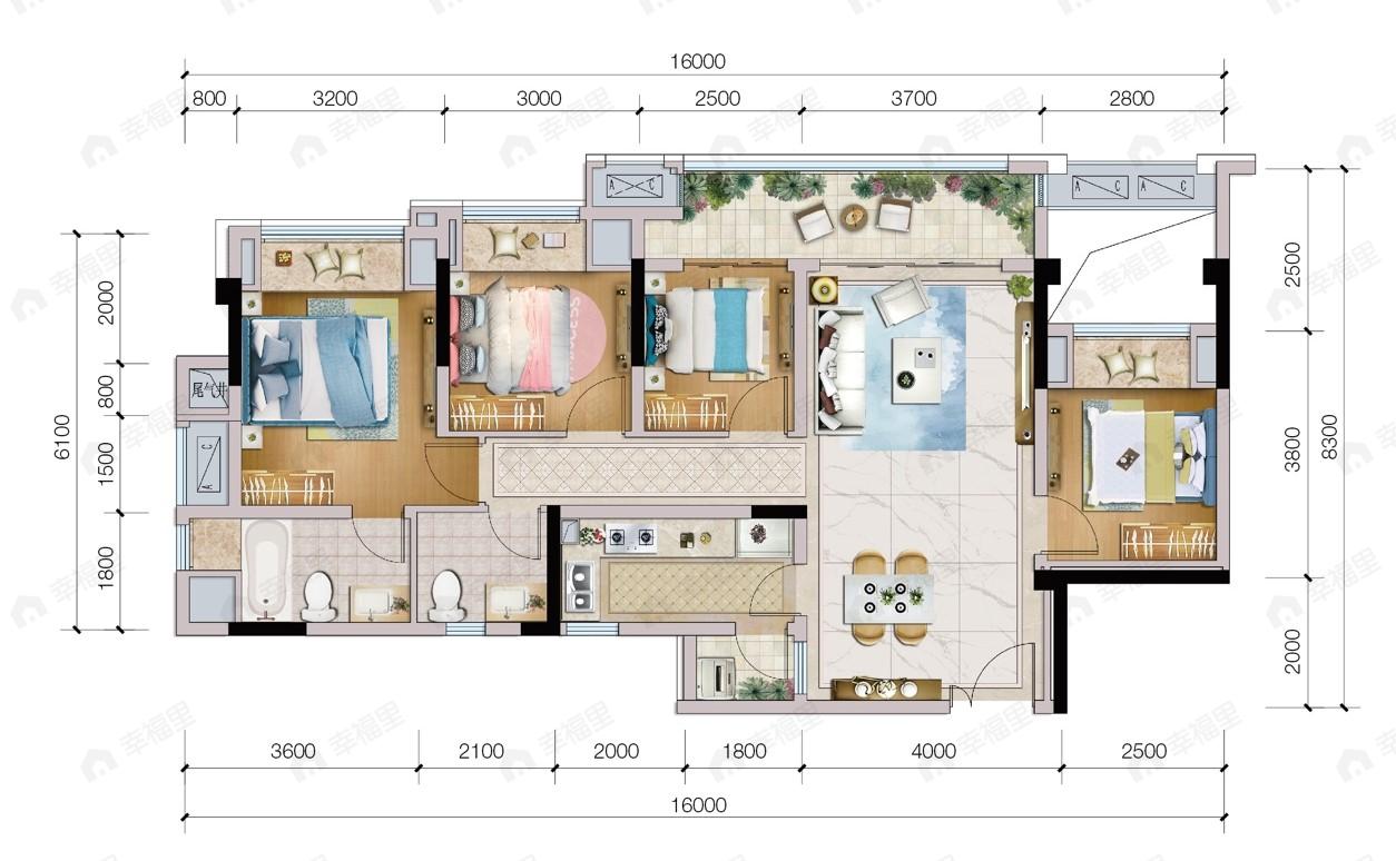 领琇长江4室2厅2卫户型图