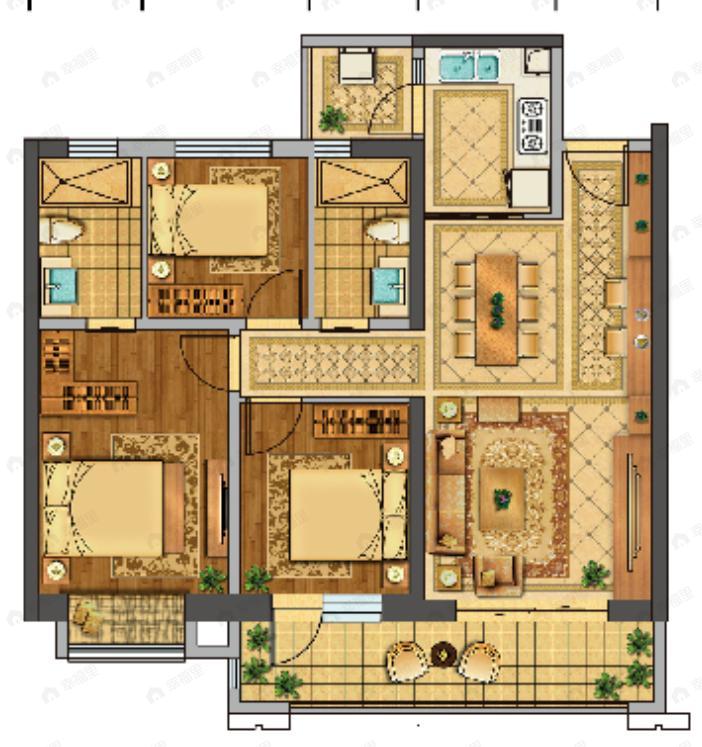 北大资源颐和18983室2厅2卫户型图