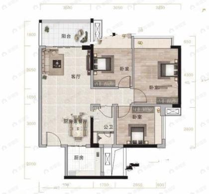 3室2厅1卫建面84平户型图