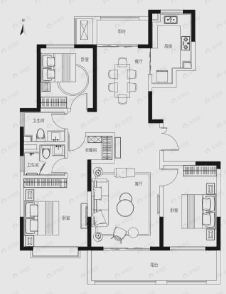 沣华熙城3室2厅2卫户型图