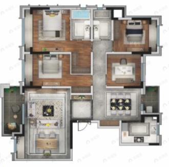 电建地产洺悦御府4室2厅2卫户型图