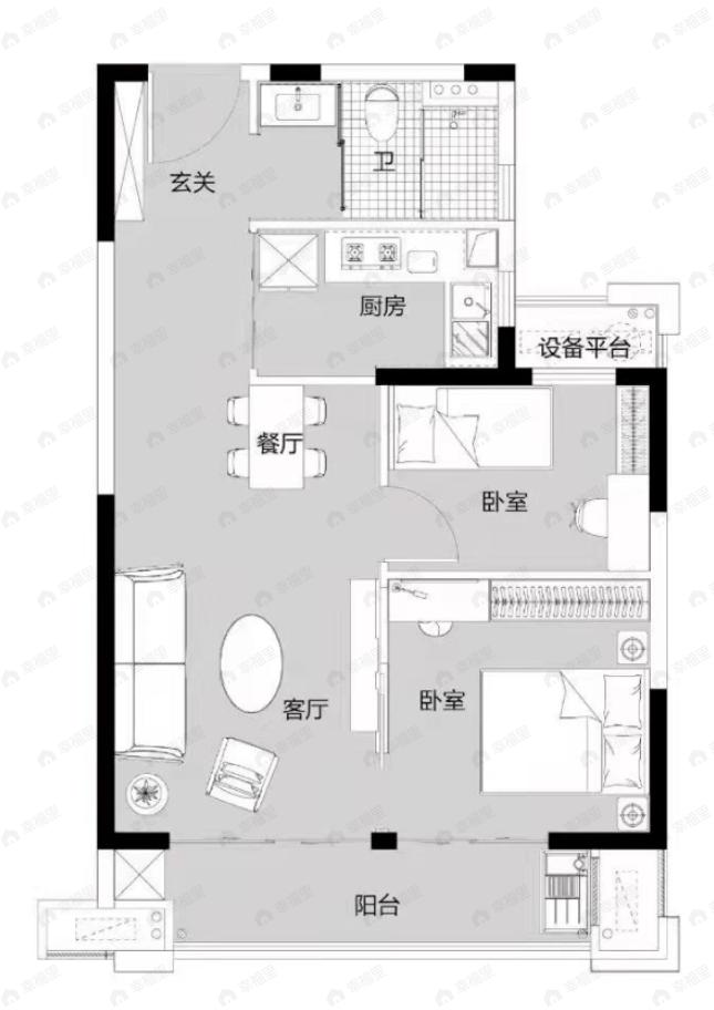 碧桂园观澜2室2厅1卫户型图