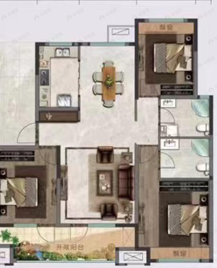 荣盛和悦名邸3室2厅2卫户型图