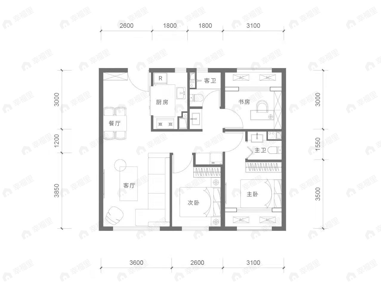 长安悦玺3室2厅2卫户型图