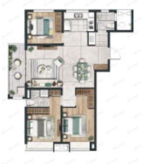 华侨城欢乐天地3室2厅2卫户型图