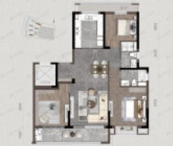 美的君耀府3室2厅2卫户型图