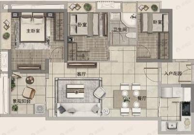 新世界云逸3室2厅1卫户型图