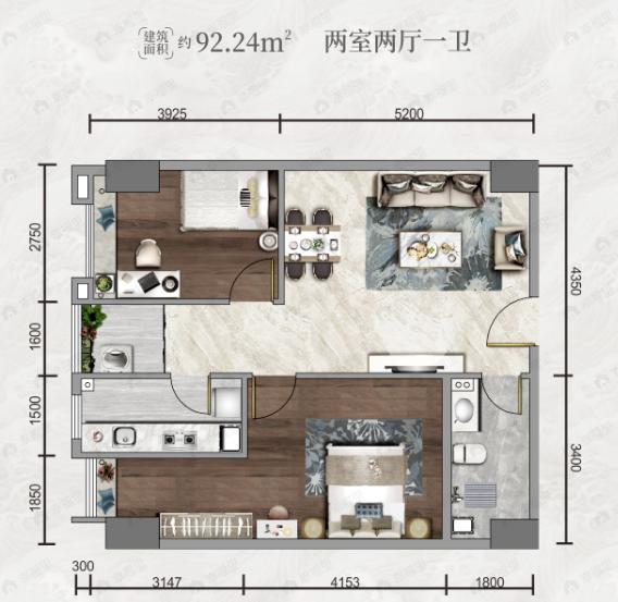 九锦云廷2室2厅1卫户型图