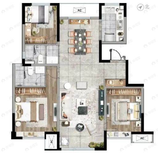 金地乐华翰林艺境3室2厅2卫户型图