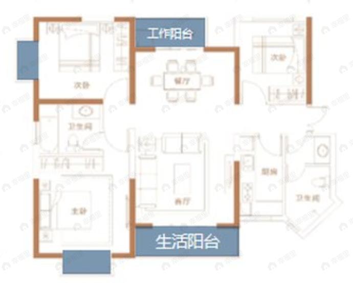 香山红叶3室2厅2卫户型图
