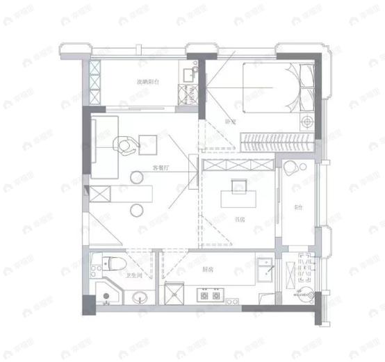 恒隆府2室2厅1卫户型图