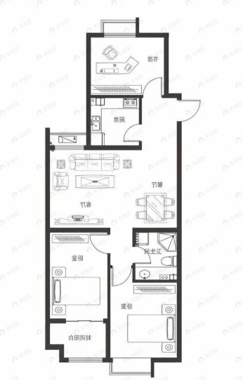 大都汇玺元3室2厅1卫户型图