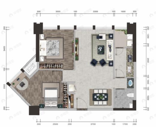 香槟城2室2厅1卫户型图