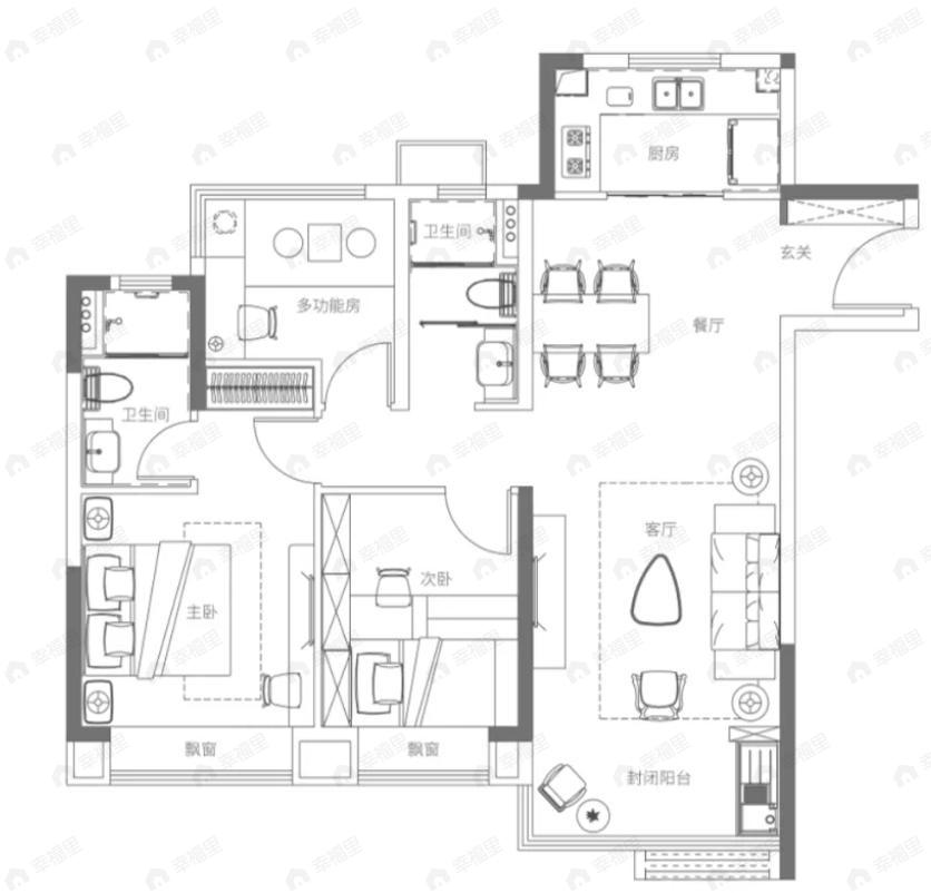 信园蓝庭3室2厅2卫户型图